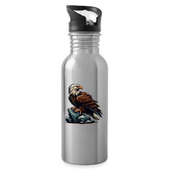 ADLER GREIFVOGEL HABICHT JÄGER FLUG MAJESTÄT FEDER - Trinkflasche mit integriertem Trinkhalm - Lightsilver - Rechts