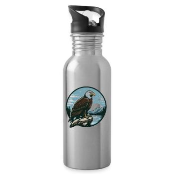 ADLER GREIFVOGEL HABICHT JÄGER FLUG MAJESTÄT FEDER - Trinkflasche mit integriertem Trinkhalm - Lightsilver - Rechts