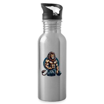 POWERFUL LION POWER MUSCLE BUILDING WEIGHTLIFTING GYM - Water bottle with straw - silver - Right