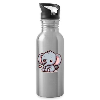 ELEPHANT ANIMAL BABY CUTE TODDLER CHILD GIFT IDEA - Water bottle with straw - silver - Right