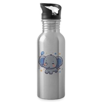 ELEPHANT ANIMAL BABY CUTE TODDLER CHILD GIFT IDEA - Water bottle with straw - silver - Right