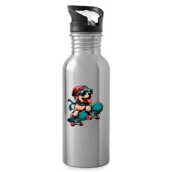 LABRADOR RETRIEVER DOG SKATEBOARD GOGGLES FASHION - Water bottle with straw - silver - Right