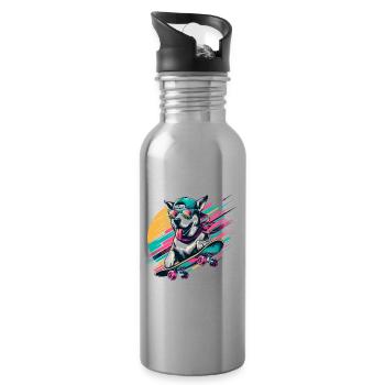 SIBERIAN HUSKY DOG SKATEBOARD SPORT GOGGLES COOL - Water bottle with straw - silver - Right
