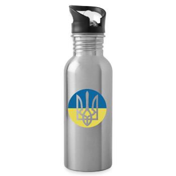 Ukraine Hilfe - Frieden für die Ukraine - Dreizack - Trinkflasche mit integriertem Trinkhalm - Lightsilver - Rechts