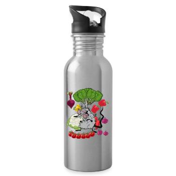 Vegetarian Rat Rodent Vegetables Cuisine Vegetarian - Water bottle with straw - silver - Right