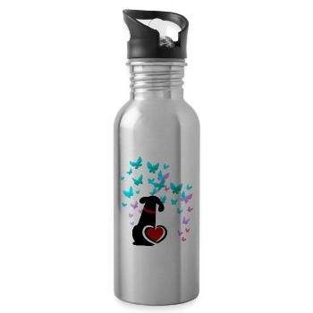 Hund Katze Herz Herzen Liebe Valentin - Trinkflasche mit integriertem Trinkhalm - Lightsilver - Rechts