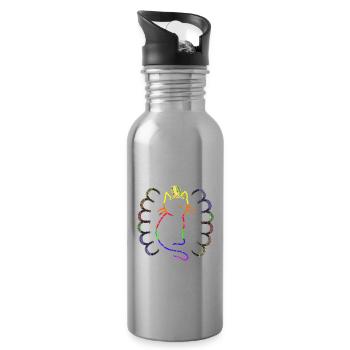 Retro Cat Cats Vintage 80s 90s Shaman - Water bottle with straw - silver - Right