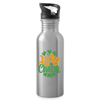 Lucky Charm - St. Patrick's Day - Irland - Trinkflasche mit integriertem Trinkhalm - Lightsilver - Rechts