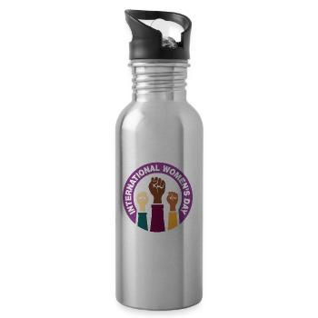 Journée de la femme, Journée internationale de la femme, Happy Women' - Gourde avec paille intégrée - argent clair - Droite