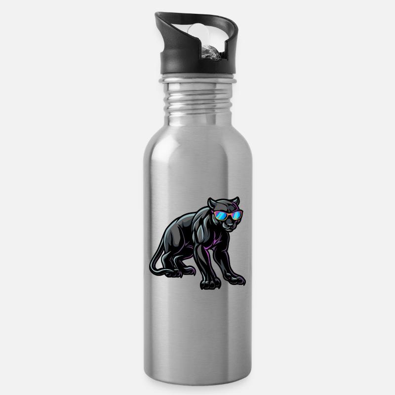 Panther Cool Tier - Trinkflasche mit integriertem Trinkhalm - Lightsilver