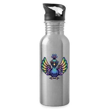 Paon oiseau animal cool - Gourde avec paille intégrée - argent clair - Droite