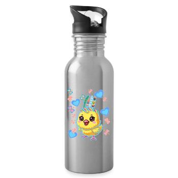 Hippie Hippies Huhn Hühner Küken Ostern - Trinkflasche mit integriertem Trinkhalm - Lightsilver - Rechts