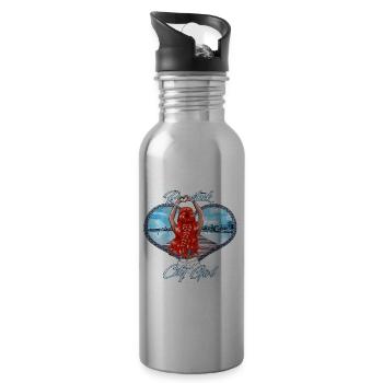 Rostock City Girl mit roten Haaren - Trinkflasche mit integriertem Trinkhalm - Lightsilver - Rechts