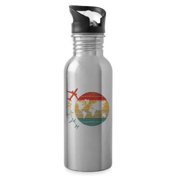 Flugzeug Pilot Flieger Weltkarte Herzschlag Reisen - Trinkflasche mit integriertem Trinkhalm - Lightsilver - Rechts
