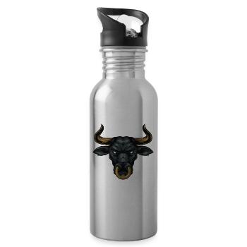 Majestätischer Bulle mit intensivem Blick - Trinkflasche mit integriertem Trinkhalm - Lightsilver - Rechts