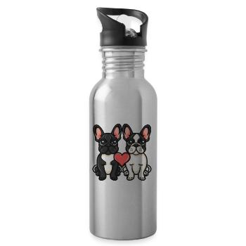 Français Buldog Chiens Couple Amour Valentinsta - Gourde avec paille intégrée - argent clair - Droite