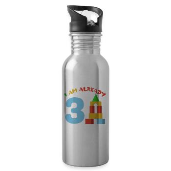 J’ai 3 ans, 3ème anniversaire ou cadeau - Gourde avec paille intégrée - argent clair - Droite