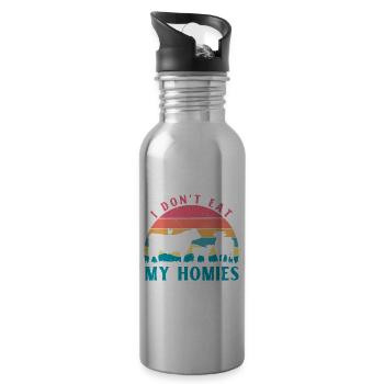 I don't eat my Hommies Vegan - Trinkflasche mit integriertem Trinkhalm - Lightsilver - Rechts
