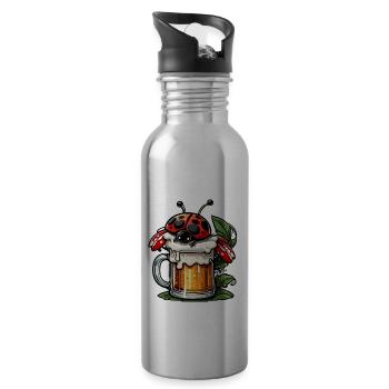 Ladybug / Lucky Charm / Dotted / New Year - Water bottle with straw - silver - Right