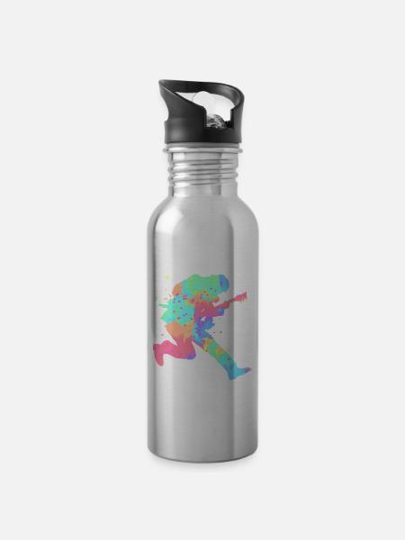 Gitarrist - Trinkflasche mit integriertem Trinkhalm - Lightsilver
