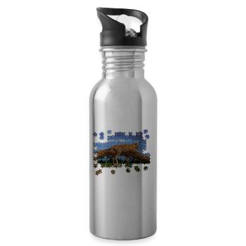 Puzzle Leopard Löwe liegt auf Baum Landschaft - Trinkflasche mit integriertem Trinkhalm - Lightsilver - Rechts