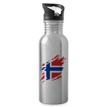 Norway Flag Scandinavia Norwegian Flag - Water bottle with straw - silver - Right