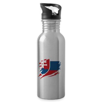 Slovakia Flag Vintage Slovak Flag Home - Water bottle with straw - silver - Right