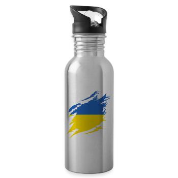 Drapeau de l’Ukraine Vintage Drapeau ukrainien d’occasion Look - Gourde avec paille intégrée - argent clair - Droite