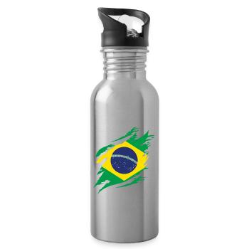 Brazil Flag Brazilian Flag South America - Water bottle with straw - silver - Right