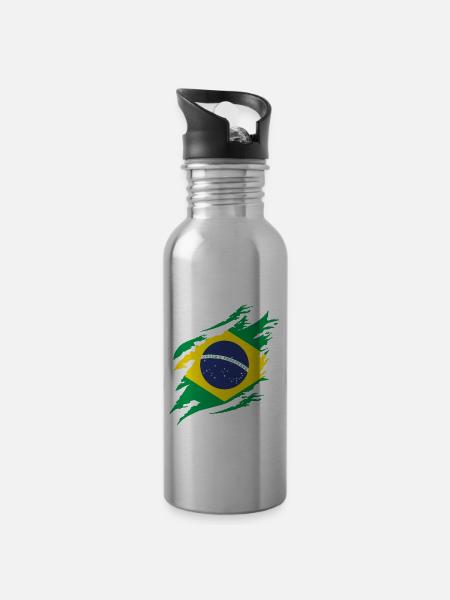 Brazil Flag Brazilian Flag South America - Water bottle with straw - silver