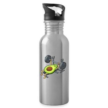 Avocado am Bankdrücke - Cartoon Style - Trinkflasche mit integriertem Trinkhalm - Lightsilver - Rechts