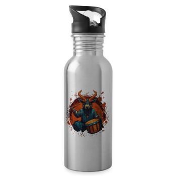 Ziege Schlagzeuger Musik Tier Schlagzeug Drummer - Trinkflasche mit integriertem Trinkhalm - Lightsilver - Rechts