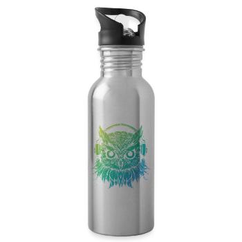 Owl Night Owl Techno Headphones DJ Rave - Water bottle with straw - silver - Right