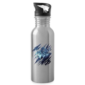 Wolf Scratch Marks Claws Wild Wolves Wilderness Howl - Water bottle with straw - silver - Right
