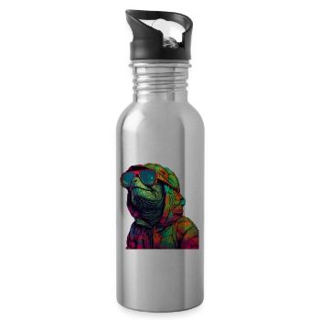 Turtle with sunglasses Cool turtles - Water bottle with straw - silver - Right