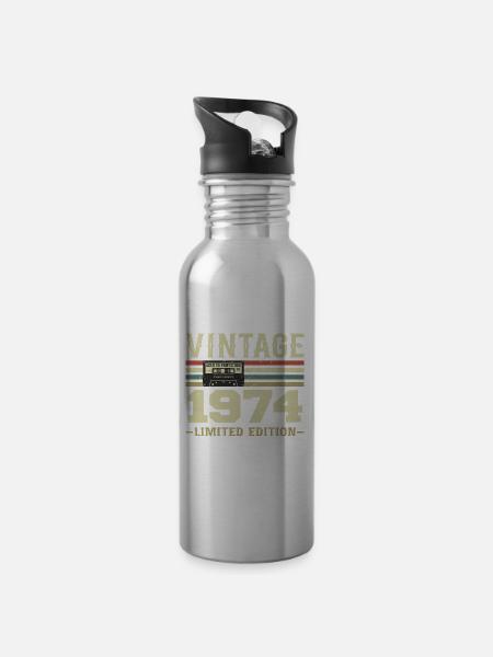 Jahrgang 1974 Retro 1974 Geburtstagsgeschenk - Trinkflasche mit integriertem Trinkhalm - Lightsilver