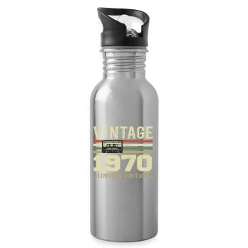 Vintage, 1970er Jahre, Retro, 1970er Jahre, Geburtstagsgeschenk - Trinkflasche mit integriertem Trinkhalm - Lightsilver - Rechts