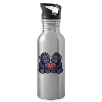 Couple de gorilles Amour Saint-Valentin - Gourde avec paille intégrée - argent clair - Droite