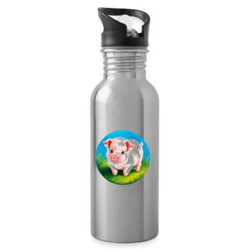 Baby Pig Piglet Pig - Water bottle with straw - silver - Right