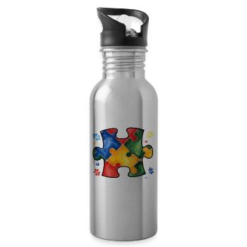 Autism Puzzle - Water bottle with straw - silver - Right