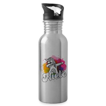 NIELS - Schöner Jungen Name mit Coolem Einhorn - Trinkflasche mit integriertem Trinkhalm - Lightsilver - Rechts