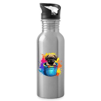 Mops Niedlicher Hund Farbeimer - Trinkflasche mit integriertem Trinkhalm - Lightsilver - Rechts
