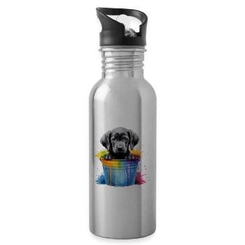Labrador Hund Hunderasse - Trinkflasche mit integriertem Trinkhalm - Lightsilver - Rechts