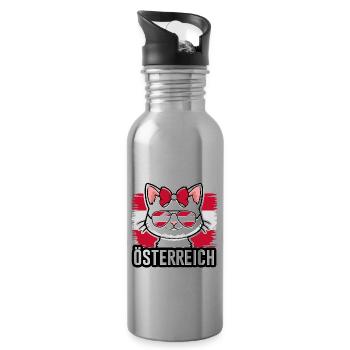 Österreich Katze Fußball Katzenliebhaber - Trinkflasche mit integriertem Trinkhalm - Lightsilver - Rechts
