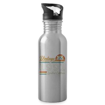 34 Year Anniversary | Vintage 1991 Gift 1991 - Water bottle with straw - silver - Right