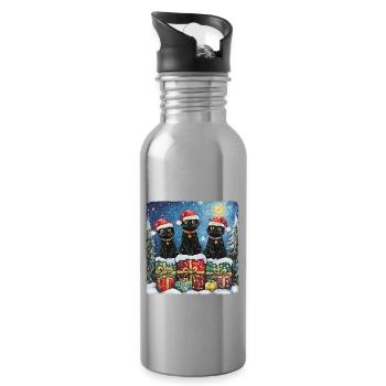 Schwarze Katzen mit Weihnachtsgeschenke - Trinkflasche mit integriertem Trinkhalm - Lightsilver - Rechts