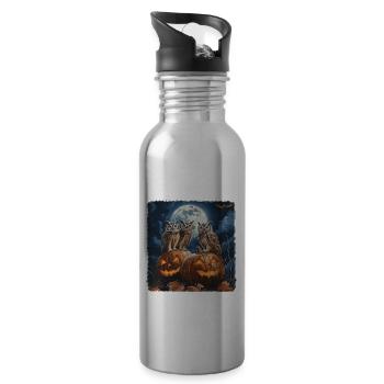 Eulen und Kürbislaterne unter Vollmond Halloween - Trinkflasche mit integriertem Trinkhalm - Lightsilver - Rechts