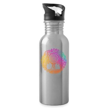 Mandala Arbre de vie - Gourde avec paille intégrée - argent clair - Droite