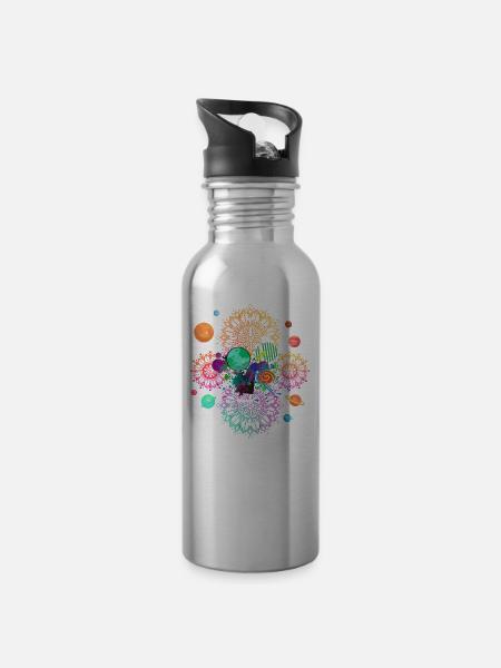 Mandala Psychedelic - Water bottle with straw - silver