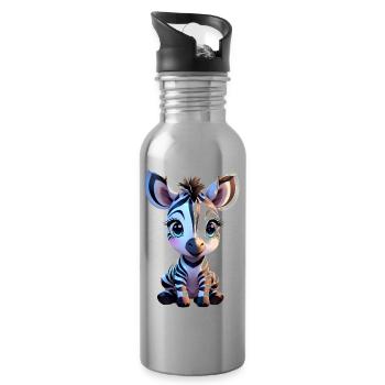 Cute baby zebra isolated - Water bottle with straw - silver - Right